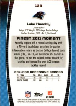 2012 Finest #139 Luke Kuechly Back