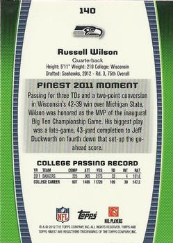 2012 Finest #140 Russell Wilson Back