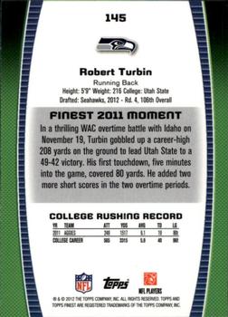 2012 Finest #145 Robert Turbin Back