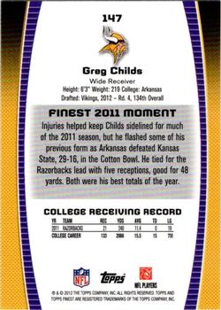 2012 Finest #147 Greg Childs Back