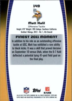 2012 Finest #149 Matt Kalil Back