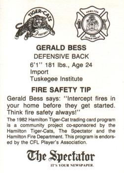 1982 Hamilton Tiger-Cats Safety #NNO Gerald Bess Back