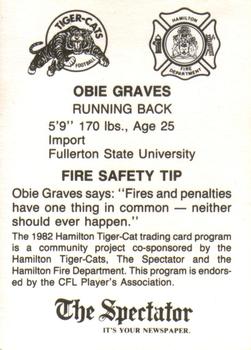 1982 Hamilton Tiger-Cats Safety #NNO Obie Graves Back