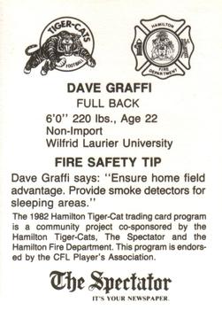 1982 Hamilton Tiger-Cats Safety #NNO Dave Graffi Back