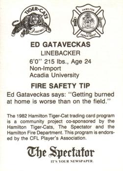 1982 Hamilton Tiger-Cats Safety #NNO Ed Gataveckas Back