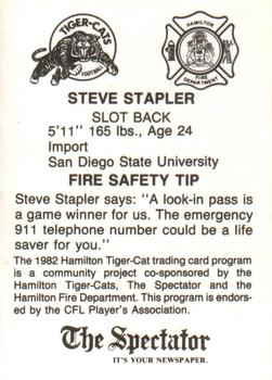 1982 Hamilton Tiger-Cats Safety #NNO Steve Stapler Back