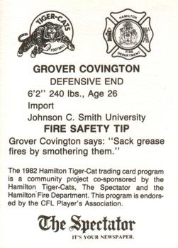 1982 Hamilton Tiger-Cats Safety #NNO Grover Covington Back