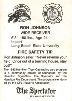 1982 Hamilton Tiger-Cats Safety #NNO Ron Johnson Back