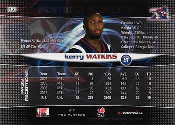 2008 Extreme Sports CFL #13 Kerry Watkins Back