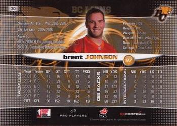 2008 Extreme Sports CFL #20 Brent Johnson Back