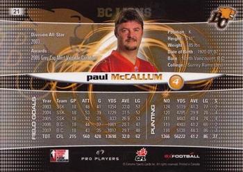 2008 Extreme Sports CFL #21 Paul McCallum Back