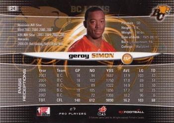 2008 Extreme Sports CFL #24 Geroy Simon Back