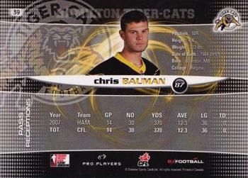 2008 Extreme Sports CFL #39 Chris Bauman Back