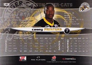 2008 Extreme Sports CFL #48 Casey Printers Back
