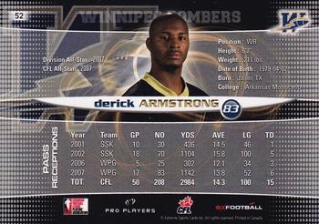 2008 Extreme Sports CFL #52 Derick Armstrong Back