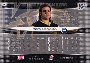 2008 Extreme Sports CFL #55 Tom Canada Back