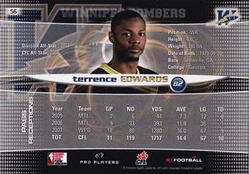 2008 Extreme Sports CFL #56 Terrence Edwards Back