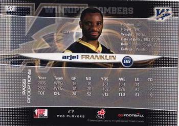 2008 Extreme Sports CFL #57 Arjei Franklin Back