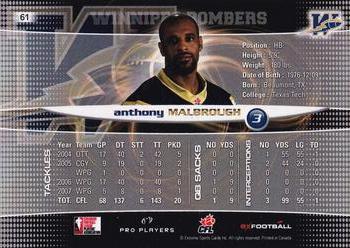 2008 Extreme Sports CFL #61 Anthony Malbrough Back
