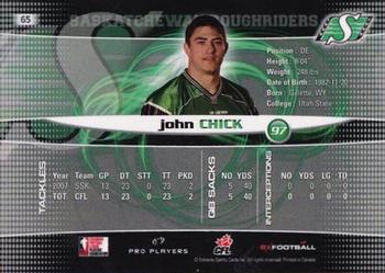 2008 Extreme Sports CFL #65 John Chick Back
