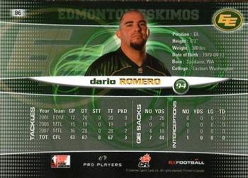 2008 Extreme Sports CFL #86 Dario Romero Back