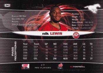 2008 Extreme Sports CFL #94 Nik Lewis Back
