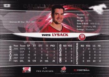 2008 Extreme Sports CFL #95 Wes Lysack Back