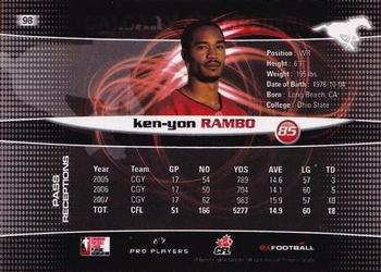 2008 Extreme Sports CFL #98 Ken-Yon Rambo Back