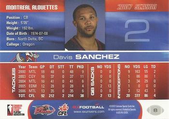 2007 Extreme Sports CFL #8 Davis Sanchez Back