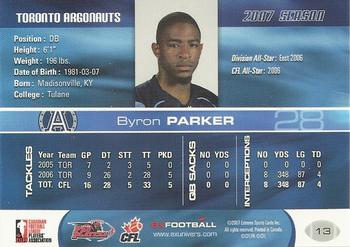 2007 Extreme Sports CFL #13 Byron Parker Back