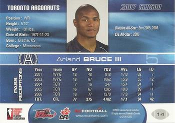 2007 Extreme Sports CFL #14 Arland Bruce III Back