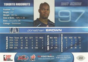 2007 Extreme Sports CFL #22 Jonathan Brown Back