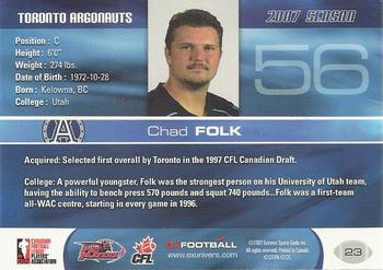 2007 Extreme Sports CFL #23 Chad Folk Back