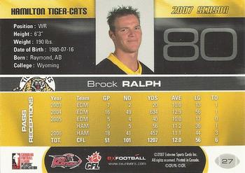 2007 Extreme Sports CFL #27 Brock Ralph Back