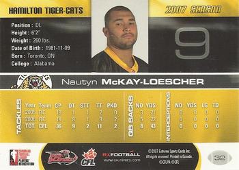 2007 Extreme Sports CFL #32 Nautyn McKay-Loescher Back