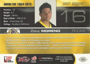 2007 Extreme Sports CFL #35 Zeke Moreno Back