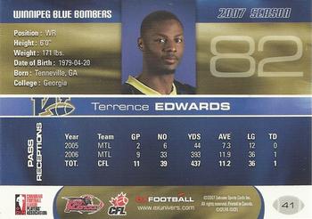 2007 Extreme Sports CFL #41 Terrence Edwards Back