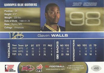 2007 Extreme Sports CFL #46 Gavin Walls Back