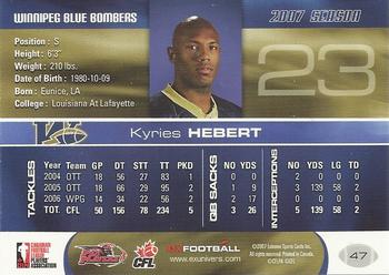 2007 Extreme Sports CFL #47 Kyries Hebert Back