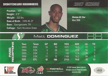 2007 Extreme Sports CFL #49 Matt Dominguez Back