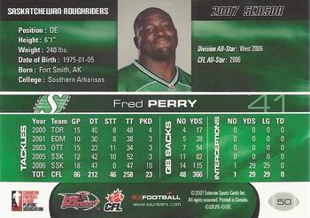 2007 Extreme Sports CFL #50 Fred Perry Back