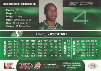 2007 Extreme Sports CFL #51 Kerry Joseph Back