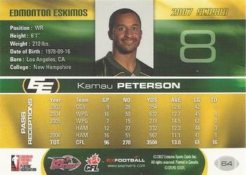 2007 Extreme Sports CFL #64 Kamau Peterson Back