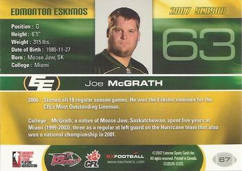 2007 Extreme Sports CFL #67 Joe McGrath Back