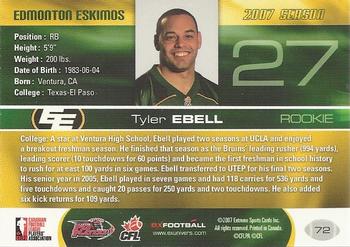 2007 Extreme Sports CFL #72 Tyler Ebell Back