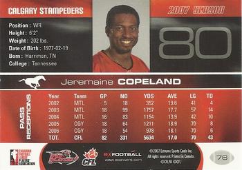 2007 Extreme Sports CFL #76 Jeremaine Copeland Back