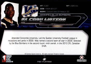 2010 Extreme Sports CFL #74 Cory Watson Back
