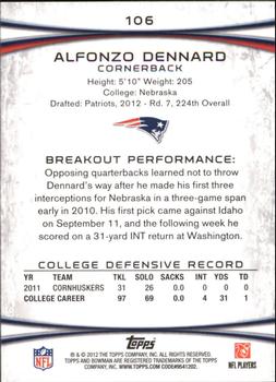 2012 Bowman - Gold #106 Alfonzo Dennard Back