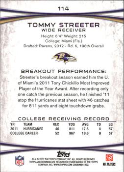 2012 Bowman - Gold #114 Tommy Streeter Back