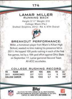 2012 Bowman - Gold #174 Lamar Miller Back